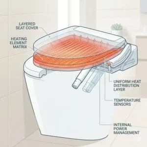 Infographic illustrating the heated seat technology in a japanese wc bidet.