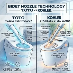 Technical breakdown of nozzle spray systems in toto vs kohler bidet toilets.