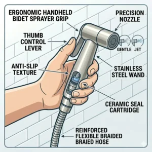 Person holding the best handheld bidet sprayer showing its comfortable ergonomic handle and grip.