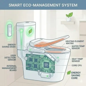 Visual representation of the energy-saving eco-mode on a japanese wc bidet