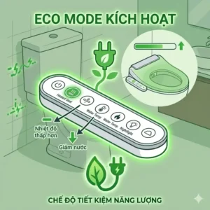 Interface showing the eco-friendly energy saving mode activated on a bidet heated device.