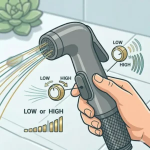 A diagram of a cordless bidet nozzle extending for use, illustrating hygienic water flow.