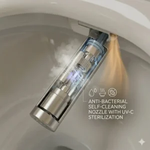 Illustration of the user-friendly remote control used to operate a smart bidet toilet with dryer