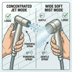 Comparison of jet and soft mist spray patterns available on the best handheld bidet sprayer.