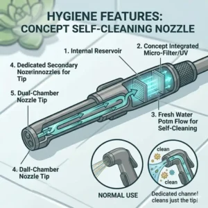 An infographic-style illustration comparing a cordless bidet to reduced toilet paper consumption for an eco-friendly lifestyle.