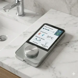 The digital remote control screen used to manage settings for an automatic wc seat.