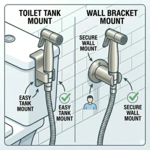 Two mounting choices including tank holster and wall bracket for the best handheld bidet sprayer.