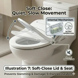 Demonstration of the quiet soft-close lid mechanism on a premium battery powered bidet seat.