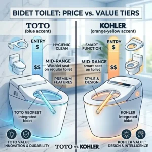 Market price tiers and overall value analysis of toto vs kohler bidet toilets.