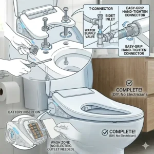 Step-by-step DIY installation guide for a battery operated bidet seat without electricity.