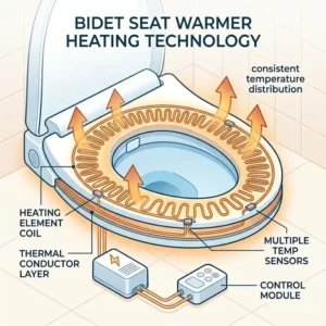Technical illustration showing the internal heating element of a bidet toilet seat warmer.