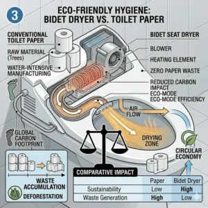 Illustration 3: Comparison between using toilet paper and an eco-friendly bidet seat dryer.