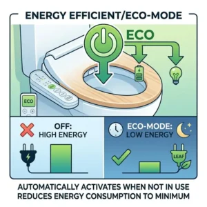Infographic explaining the energy-saving eco-mode of a bidet toilet seat warmer.