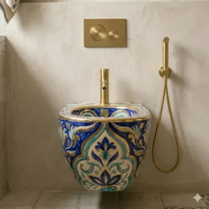 Nature-inspired eco-friendly materials used in this designer bidet artistic aesthetic.