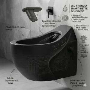 Color variant showcase featuring a matte black finish on the designer bidet artistic modern look.