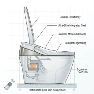 Side profile view highlighting the slim and elegant silhouette of a luxury bidet with modern aesthetic design.