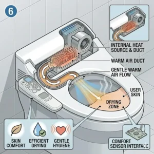 Illustration 6: Visual representation of the gentle warm air drying zone of a bidet seat dryer.