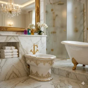 Serene spa-like bathroom layout showcasing an artistic bidet for exclusive bathrooms next to a tub.