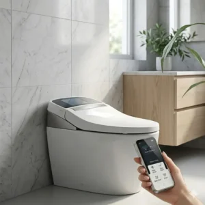 Visual guide showcasing the seamless and professional installation of a luxury bidet with modern aesthetic design.