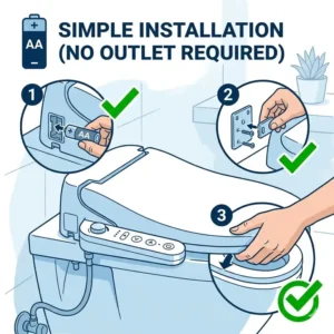 Step-by-step DIY installation process for a battery bidet toilet seat without electrical wiring.