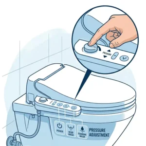 Close-up view of the side control buttons on a battery bidet toilet seat for easy operation.