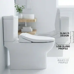 Side profile design and height comparison layout for toto c2 vs c5 washlets.