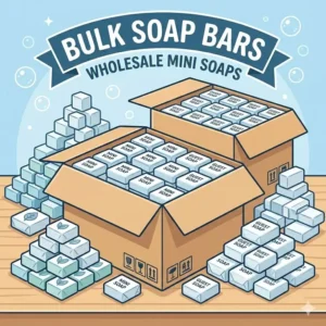 Rows of individually wrapped soap bars included in our bulk toiletries selection for the hospitality industry.