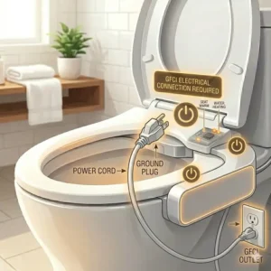 Visual representation of the electrical power connection required for a heated bidet attachment for toilet.