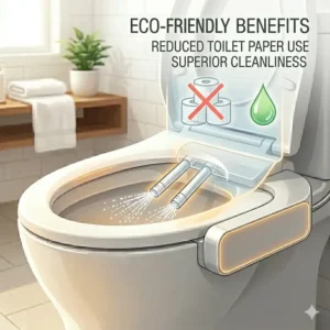 Infographic showing how using a heated bidet attachment for toilet reduces paper waste and protects the environment.