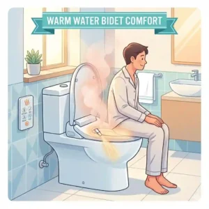 Explanatory diagram showing the internal mechanics of a toilet with warm water bidet seat.