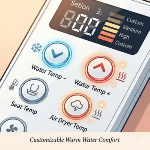 Close-up of the digital control interface for a smart toilet with warm water bidet.