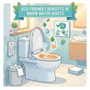 Graphic highlighting paper and water savings achieved by upgrading to a toilet with warm water bidet.