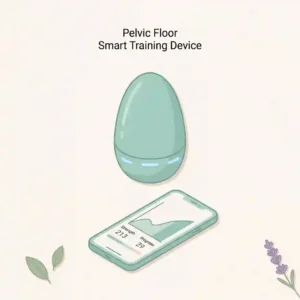 An illustration of a postpartum care recovery device, specifically a smart pelvic floor trainer for muscle strengthening.