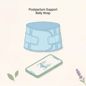 An illustration of a postpartum care recovery device, specifically an adjustable postpartum support belly wrap for core stability.